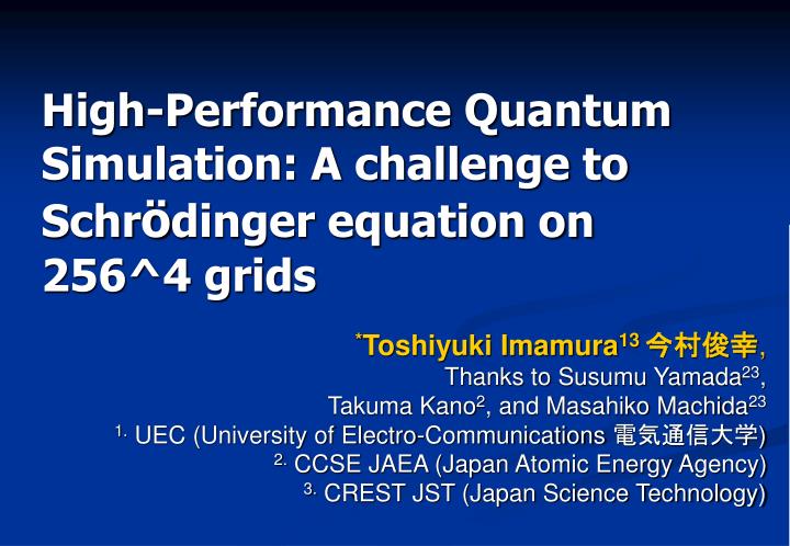 high performance quantum simulation a challenge to schr dinger equation on 256 4 grids