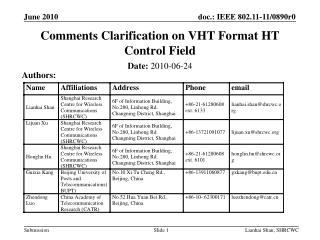 Comments Clarification on VHT Format HT Control Field