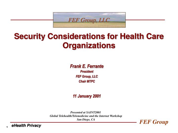 security considerations for health care organizations