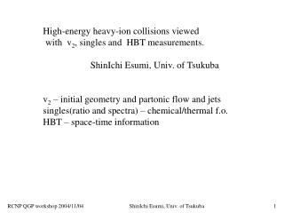 High-energy heavy-ion collisions viewed with v 2 , singles and HBT measurements.