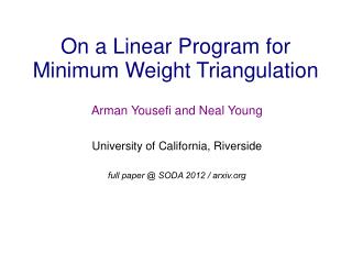 On a Linear Program for Minimum Weight Triangulation