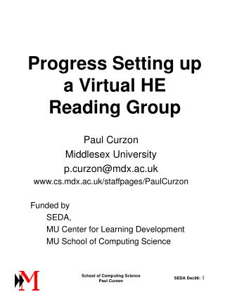 Progress Setting up a Virtual HE Reading Group