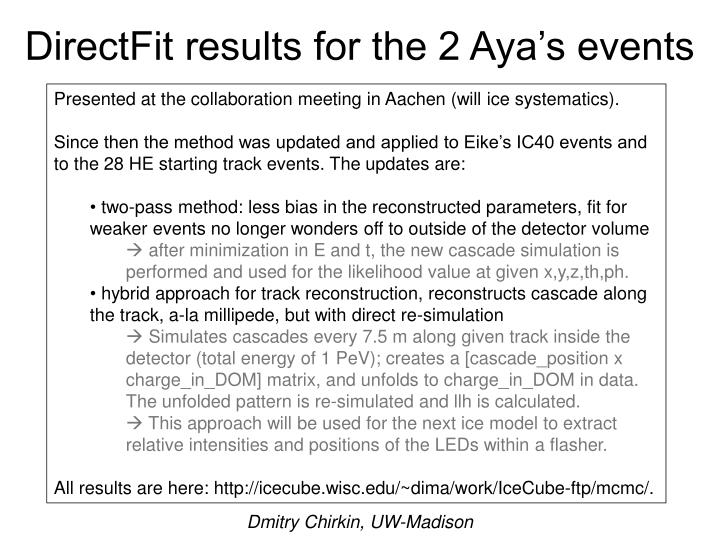 directfit results for the 2 aya s events
