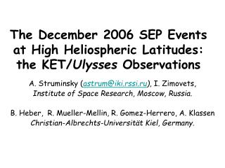 The December 2006 SEP Events at High Heliospheric Latitudes: the KET/ Ulysses Observations