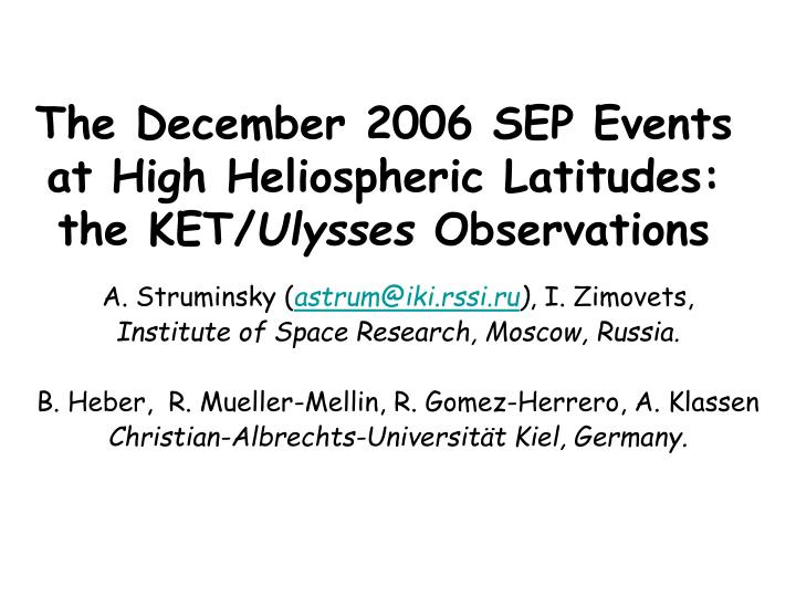 the december 2006 sep events at high heliospheric latitudes the ket ulysses observations