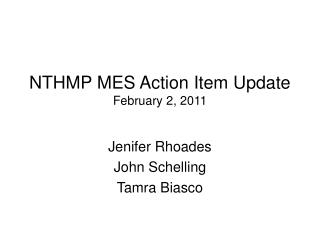 NTHMP MES Action Item Update February 2, 2011