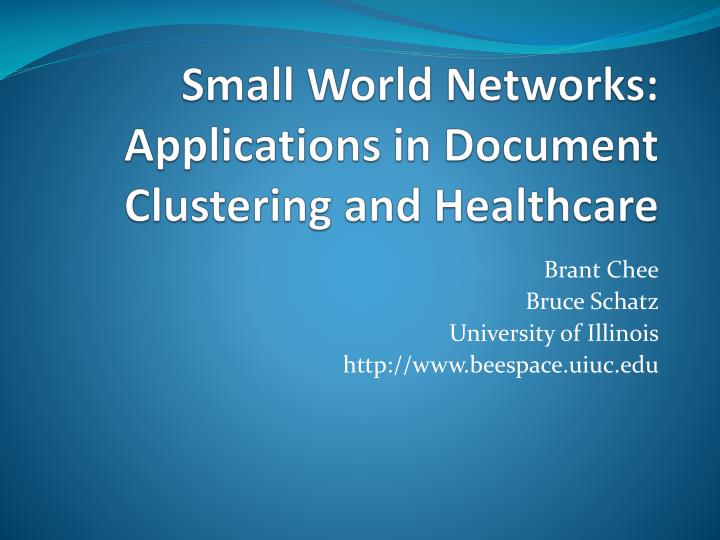 small world networks applications in document clustering and healthcare