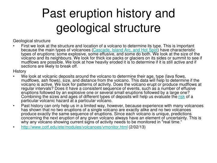 past eruption history and geological structure