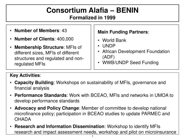 consortium alafia benin formalized in 1999