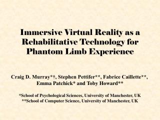 Immersive Virtual Reality as a Rehabilitative Technology for Phantom Limb Experience