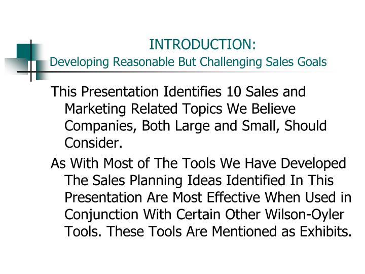 introduction developing reasonable but challenging sales goals
