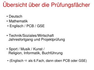 bersicht ber die pr fungsf cher