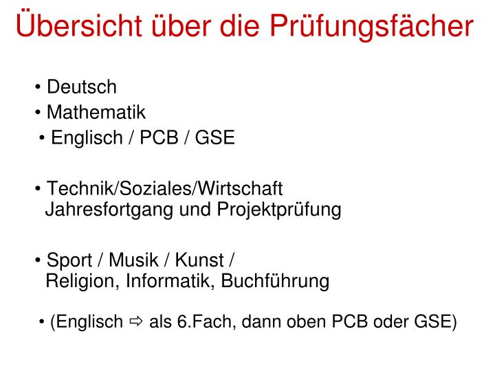 PPT - Übersicht über Die Prüfungsfächer PowerPoint Presentation, Free ...