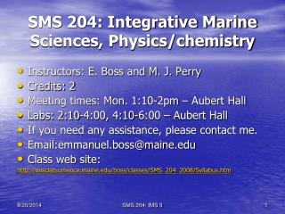 SMS 204: Integrative Marine Sciences, Physics/chemistry