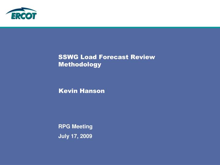 sswg load forecast review methodology