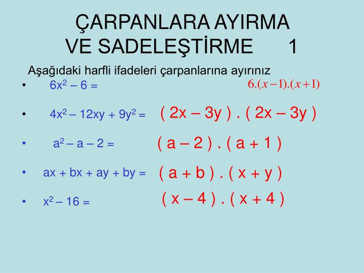 arpanlara ayirma ve sadele t rme 1