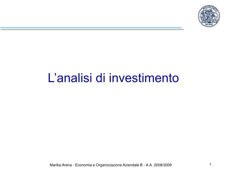 l analisi di investimento