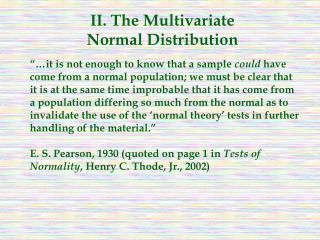 II. The Multivariate Normal Distribution