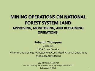 MINING ON NATIONAL FOREST SYSTEM (NFS) LAND