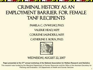 Criminal history as an employment barrier for female TANF recipients