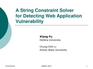 A String Constraint Solver for Detecting Web Application Vulnerability