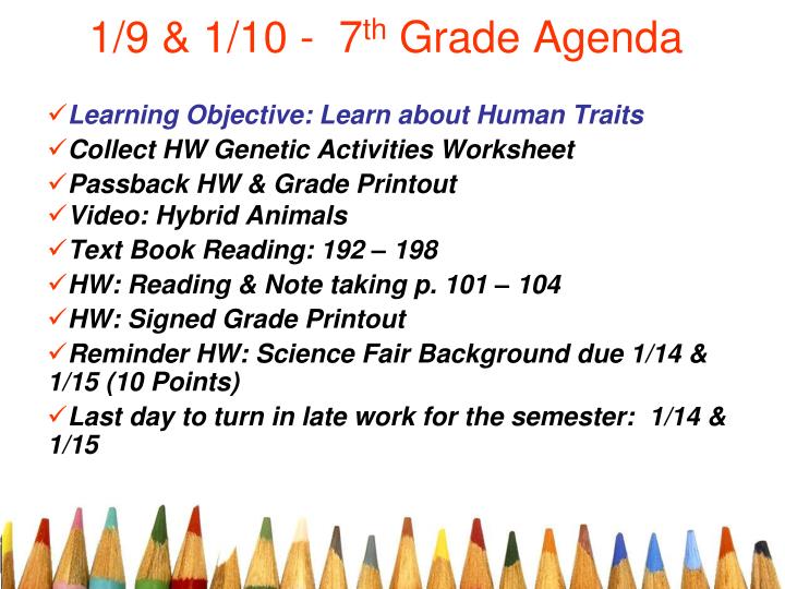 1 9 1 10 7 th grade agenda