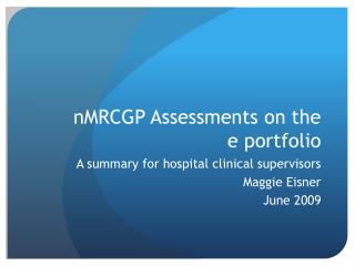 nMRCGP Assessments on the e portfolio