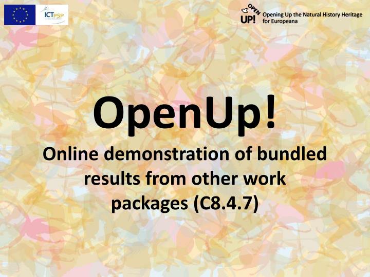 openup online demonstration of bundled results from other work packages c8 4 7