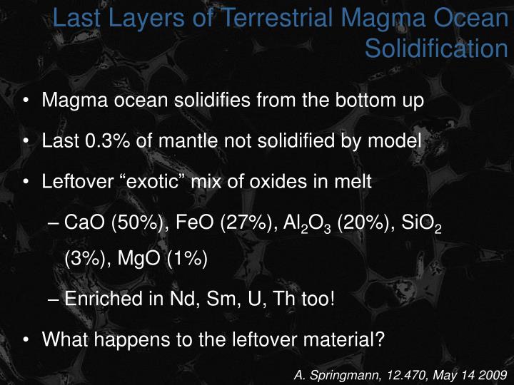 last layers of terrestrial magma ocean solidification