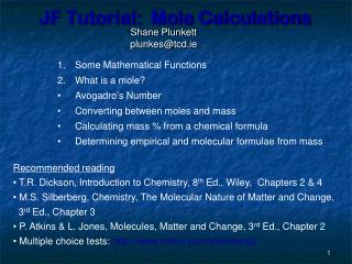 JF Tutorial: Mole Calculations