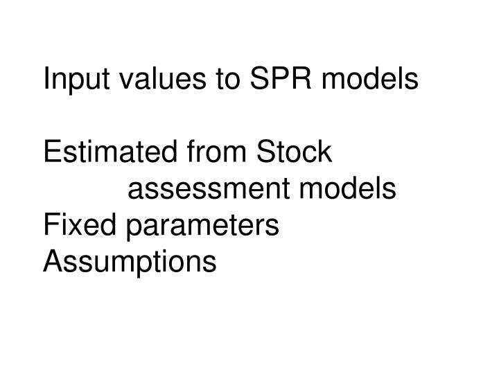 input values to spr models estimated from stock assessment models fixed parameters assumptions
