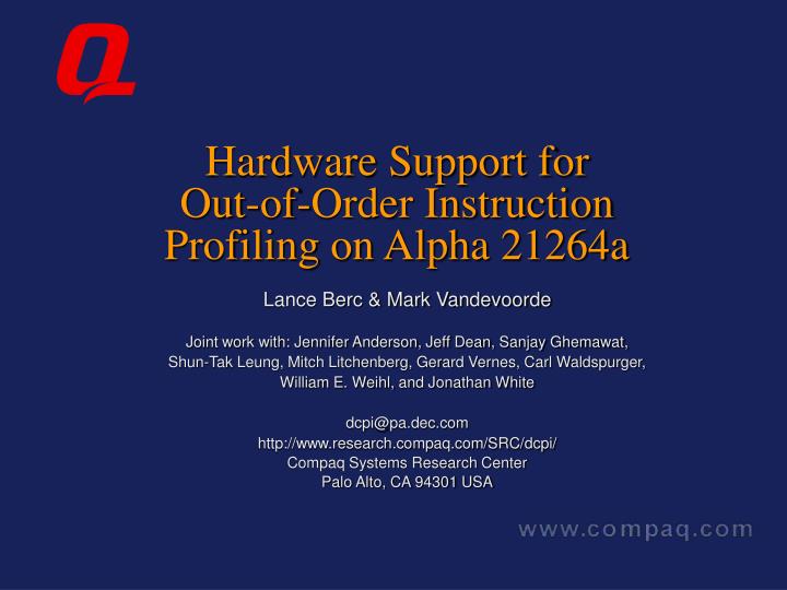 hardware support for out of order instruction profiling on alpha 21264a