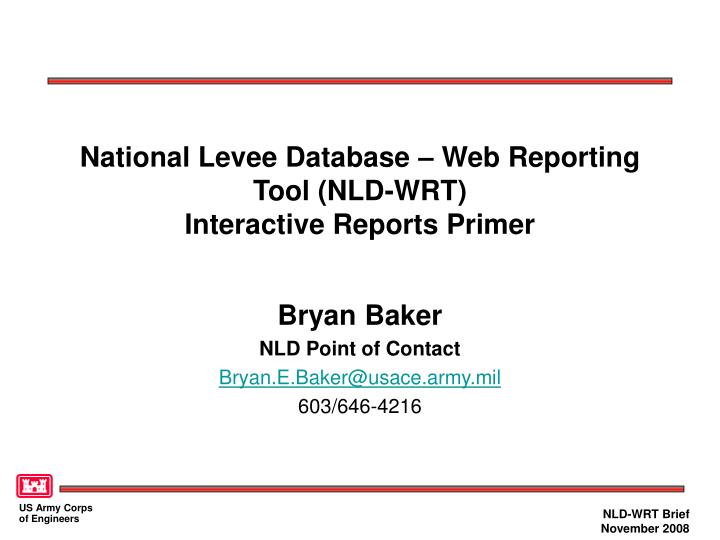 national levee database web reporting tool nld wrt interactive reports primer
