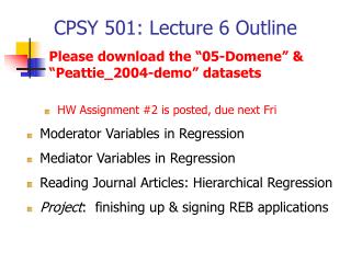 CPSY 501: Lecture 6 Outline