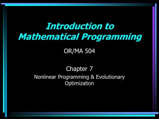 Introduction to Mathematical Programming