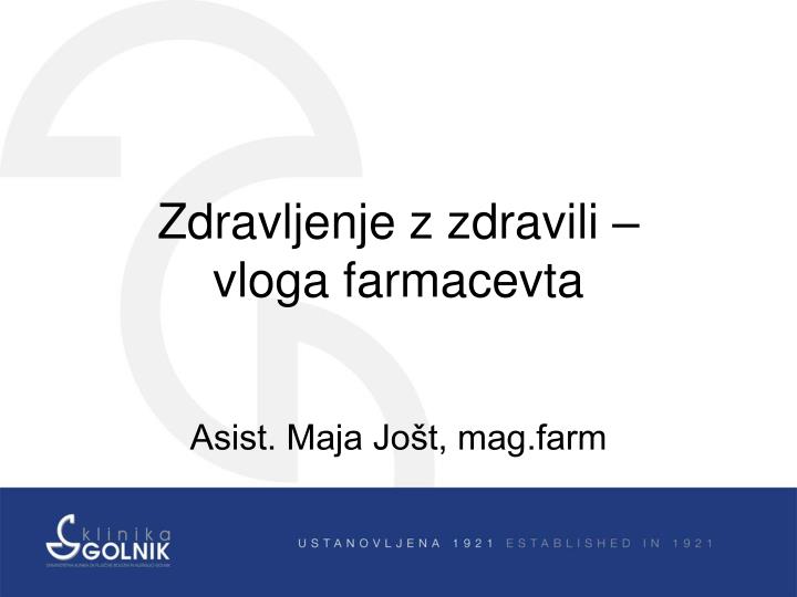 zdravljenje z zdravili vloga farmacevta