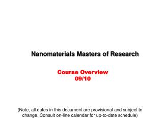Nanomaterials Masters of Research