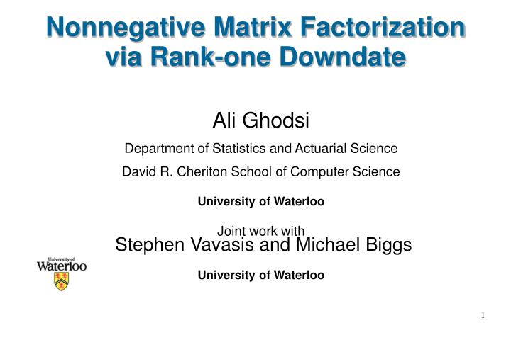 nonnegative matrix factorization via rank one downdate