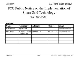 FCC Public Notice on the Implementation of Smart Grid Technology