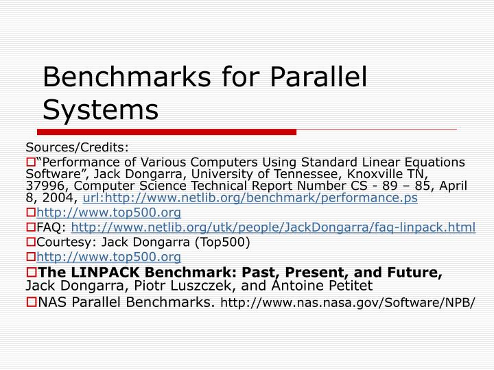 benchmarks for parallel systems