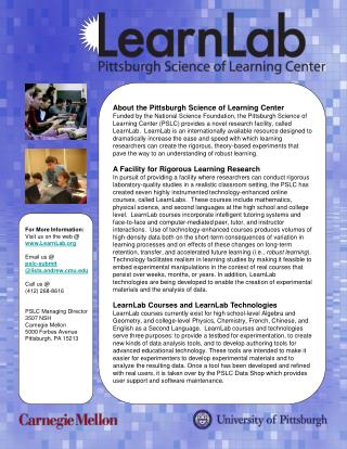 About the Pittsburgh Science of Learning Center
