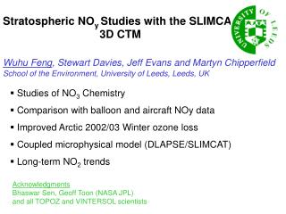 Stratospheric NO y Studies with the SLIMCAT 3D CTM