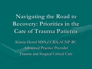 Navigating the Road to Recovery: Priorities in the Care of Trauma Patients