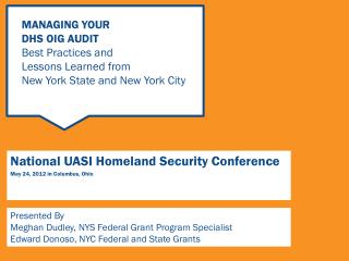 National UASI Homeland Security Conference May 24, 2012 in Columbus, Ohio