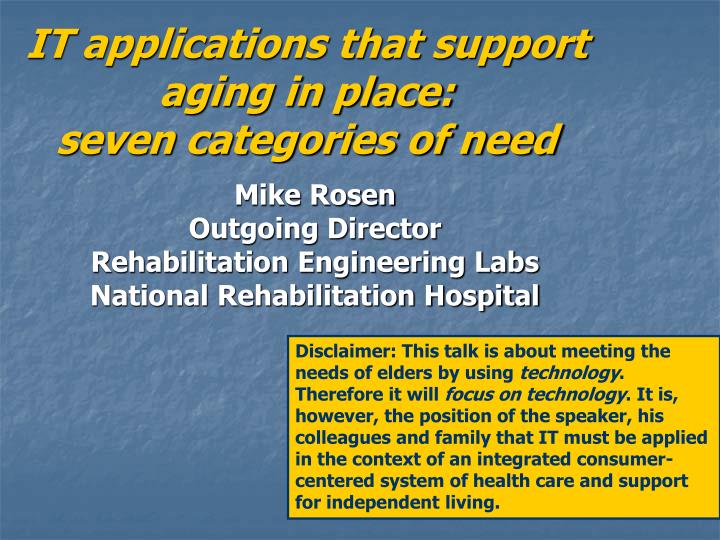 it applications that support aging in place seven categories of need