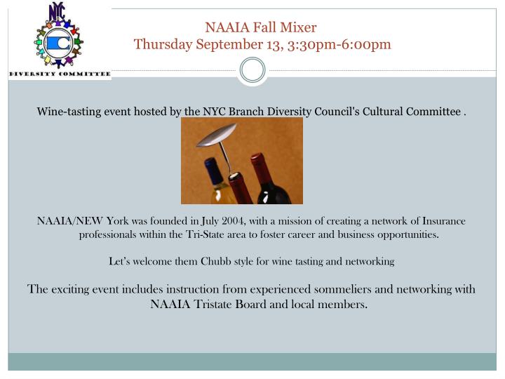 naaia fall mixer thursday september 13 3 30pm 6 00pm