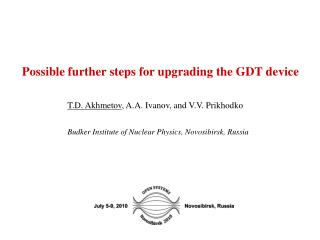 Possible further steps for upgrading the GDT device