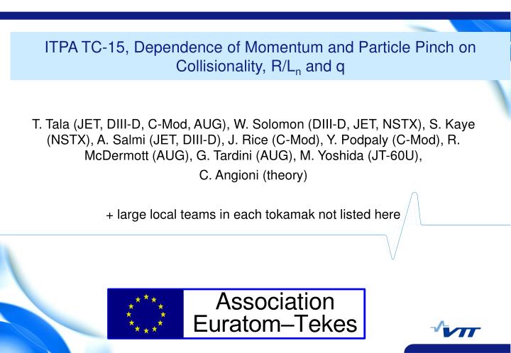 itpa tc 15 dependence of momentum and particle pinch on collisionality r l n and q