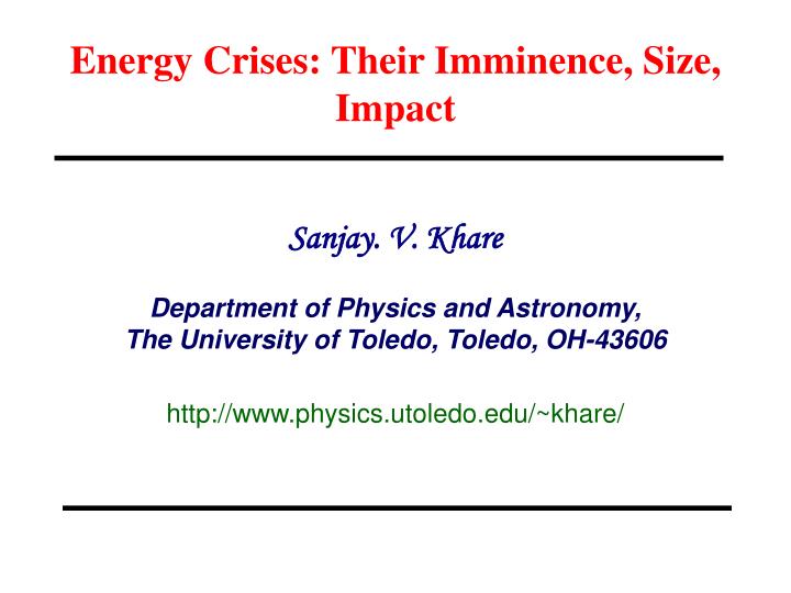 energy crises their imminence size impact