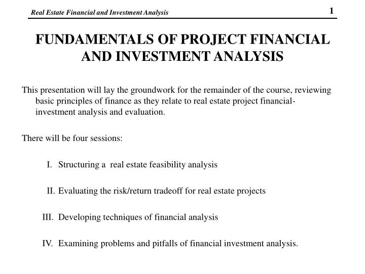 fundamentals of project financial and investment analysis